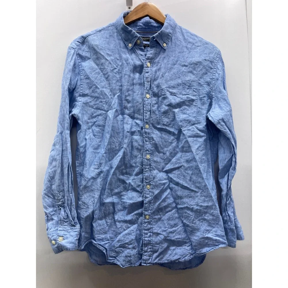 Banana Republic Mens Camden Fit 100% Linen Button Down Shirt Blue M Long Slv